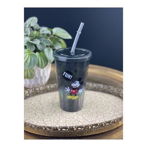 Disney Mickey Mouse Cold Cup Lidded Straw Wow Oh Boy I’ll Say Gray BPA Free